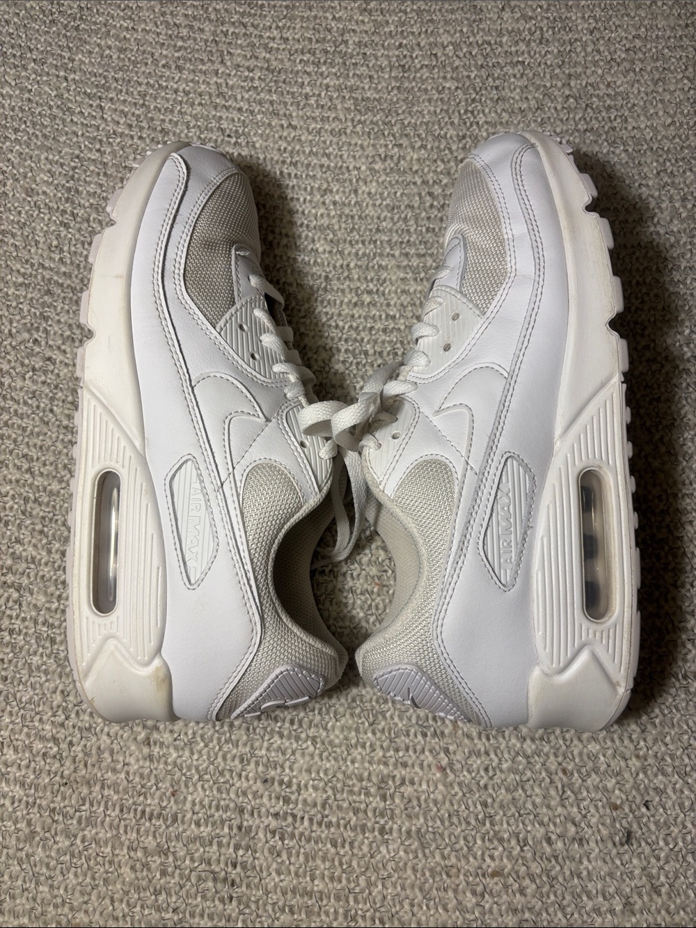 Nike Air Max 90 Triple White Mesh Leather Sneakers - Men's Size 10 CN8490-100 - Picture 5 of 9
